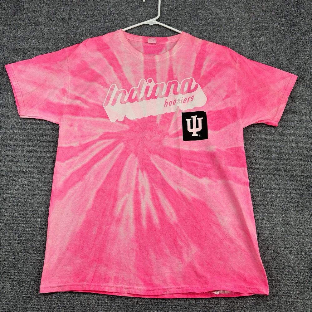 Indiana Hoosiers Men's L Pink Tie Dye T-Shirt Hanes College Graphic Tee